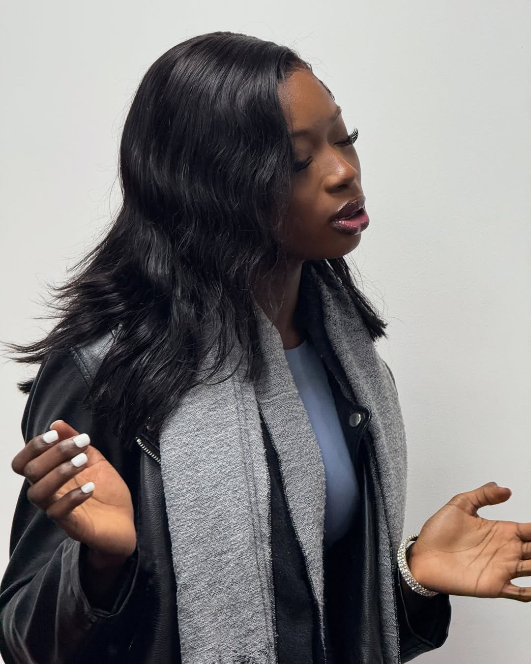 Woman praying in church